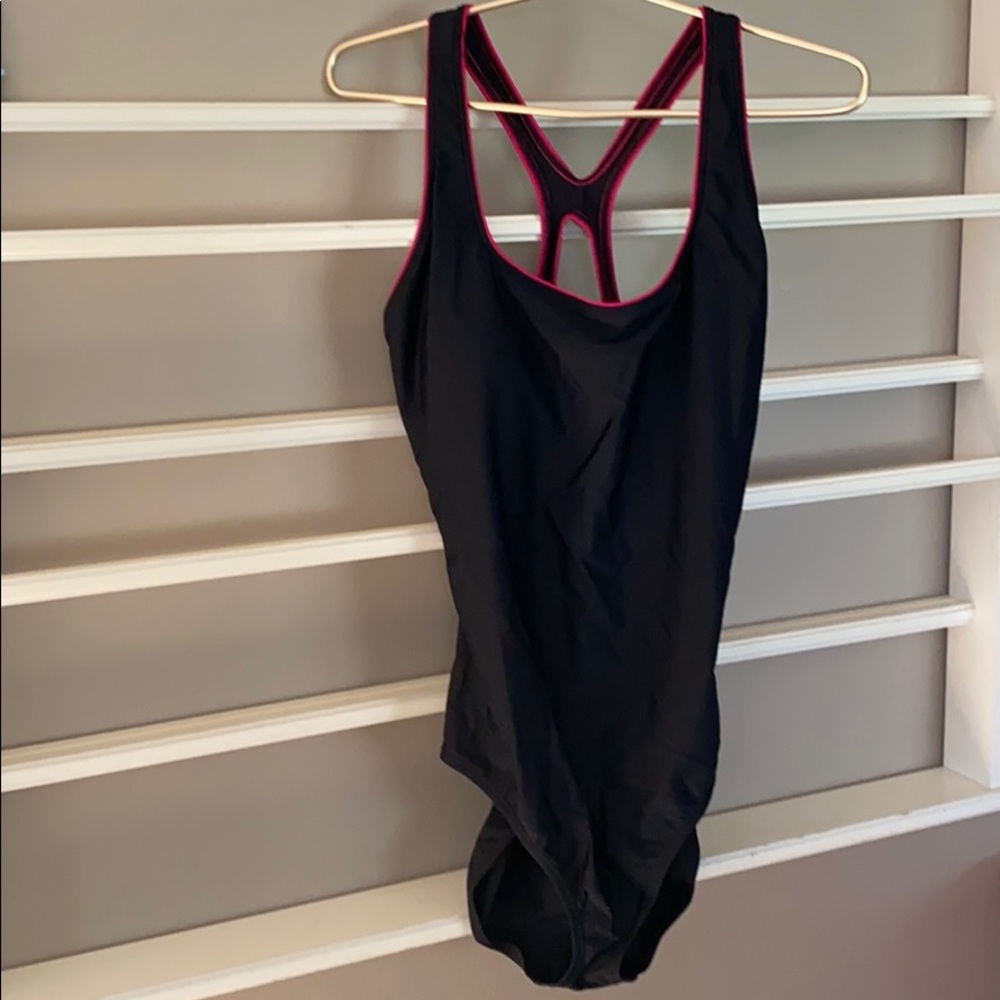 Speedo Women's One Piece Swimsuit in Black with Pink Accents
